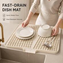 Sloped Silicone Dish Drying Mat, Helps Reduce Wet Countertops And Slow Draining By Guiding Water To The Sink Through A 16mm Slope And Raised Ridges, Keeping Washing-Up Neater, With Heat Resistance Up To 280°C For Kitchen Counters And Sink Areas. - View 8