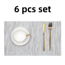 Place Mats Table Placemat Washable Non-Slip Heat Insulation Woven Vinyl Set Of 6 - Silver - View 5