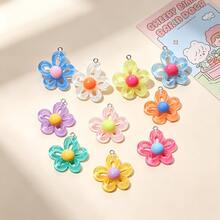 10/20pcs Colorful Resin Hollow 5-Petal Flower Pendant Charms, Suitable For DIY Necklace, Earrings, Keychain, Jewelry Accessories - Mixed - Flower Pendant, Style B - View 1