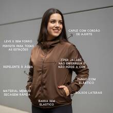 Women's Windbreaker Jacket Without Lining In Memory Fabric With Water-Repellent Hood - 鏽棕色 - 查看 3