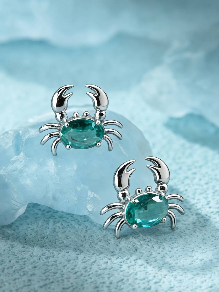 1 Pair Minimalist Cute Ocean Series Stud Earrings - Crab, Jellyfish, Seashell, Seahorse, Delicate & Unique Design, Suitable For Summer Beach Vacation And Gift Giving For Girlfriend, Daughter, Best Friend, Mother - Crab - View 1