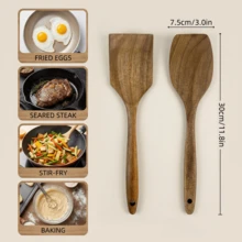 2pcs Wooden Cooking Utensils Set, Cooking Spoon, Non-Stick Coating, Heat Resistant, Ergonomic Design, Easy To Cook Steak, Pizza And Other Delicacies - Easy To Clean, Dishwasher , Kitchen Essential, Mixing Spoon For Cooking, Baking, Great Gift For Homemakers - Acacia - View 3
