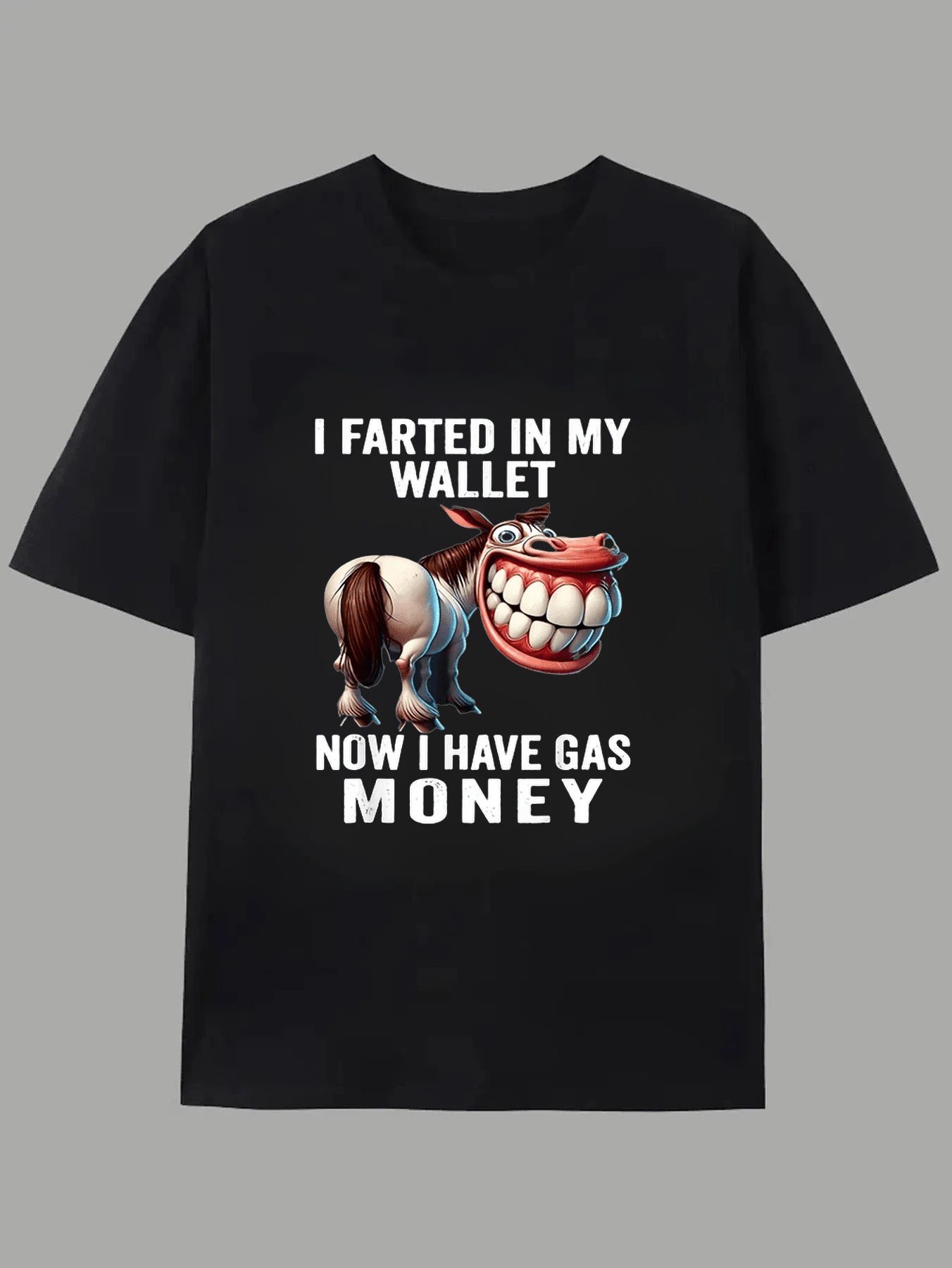 I Farted In My Wallet, Now I Have Gas Money Funny Men's T-Shirt - Retro Horse Graphic Tee, Humorous - 黑色 - 查看 1
