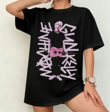 Machine GK Pink Guitar Design T-Shirt | Gender-Neutral Oversized Rap Rock Shirt Black - Black - View 11