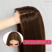 Tóc giả 200% màu nâu sô cô la, kiểu dáng 7x5, đã được cắt sẵn, không cần keo dán, làm từ tóc người Brazil nguyên chất, sẵn sàng để sử dụng. Tóc giả thẳng, kiểu dáng 7x5, có ren phía trước, dành cho nữ, đã được tỉa sẵn và có tóc con. - S4 - Xem 2