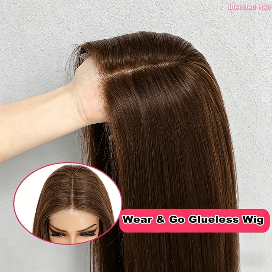 Tóc giả 200% màu nâu sô cô la, kiểu dáng 7x5, đã được cắt sẵn, không cần keo dán, làm từ tóc người Brazil nguyên chất, sẵn sàng để sử dụng. Tóc giả thẳng, kiểu dáng 7x5, có ren phía trước, dành cho nữ, đã được tỉa sẵn và có tóc con.