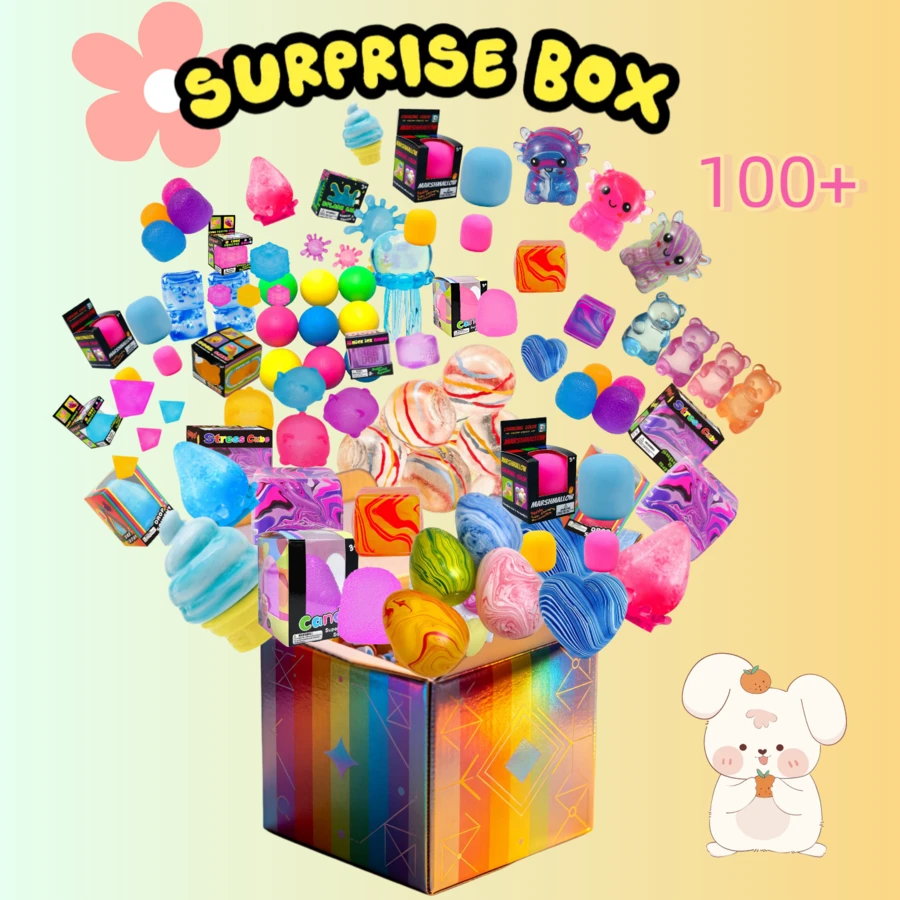 100+Pcs Surprise Box Toys, Novelty Stress Relief Toys, Assorted Squishy Figures Blind Box. Includes Giant Yellow Gorilla, Moai Head, Panda, Rabbit, Duck, Jellyfish, And Axolotl Designs. Fun Mystery Toys, Fidget Toys For Stress Relief, Surprise Party Favors. Slow Rebound, Perfect For Stress Relief And Sensory Play. - Nhiều màu - Xem 1