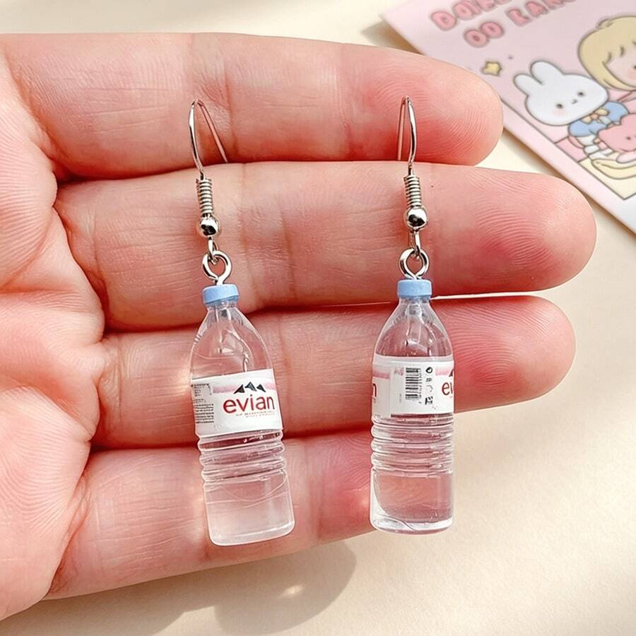 1 Pair Elegant Resin Water Bottle Earrings, Teardrop Design, Women's Minimalist Fashion Accessories - Multicolor - View 1