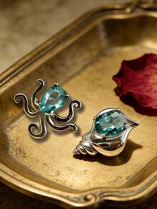 1 Pair Minimalist Cute Ocean Series Stud Earrings - Crab, Jellyfish, Seashell, Seahorse, Delicate & Unique Design, Suitable For Summer Beach Vacation And Gift Giving For Girlfriend, Daughter, Best Friend, Mother - Jellyfish + Conch - View 4