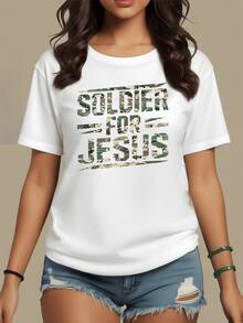 A Phrase Reflecting Spiritual Strength And Unwavering Faith, With Camouflage Typography Evoking Courage And Hope. A Modern Women's T-Shirt To Show Positive Attitude And Confidence. - 白色 - 查看 1
