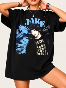 Jakee ENHYPENn T-Shirt For ENGENEe Featuring A Collage Of His Iconic Looks, 100% Cotton, Unisex - Black - View 1