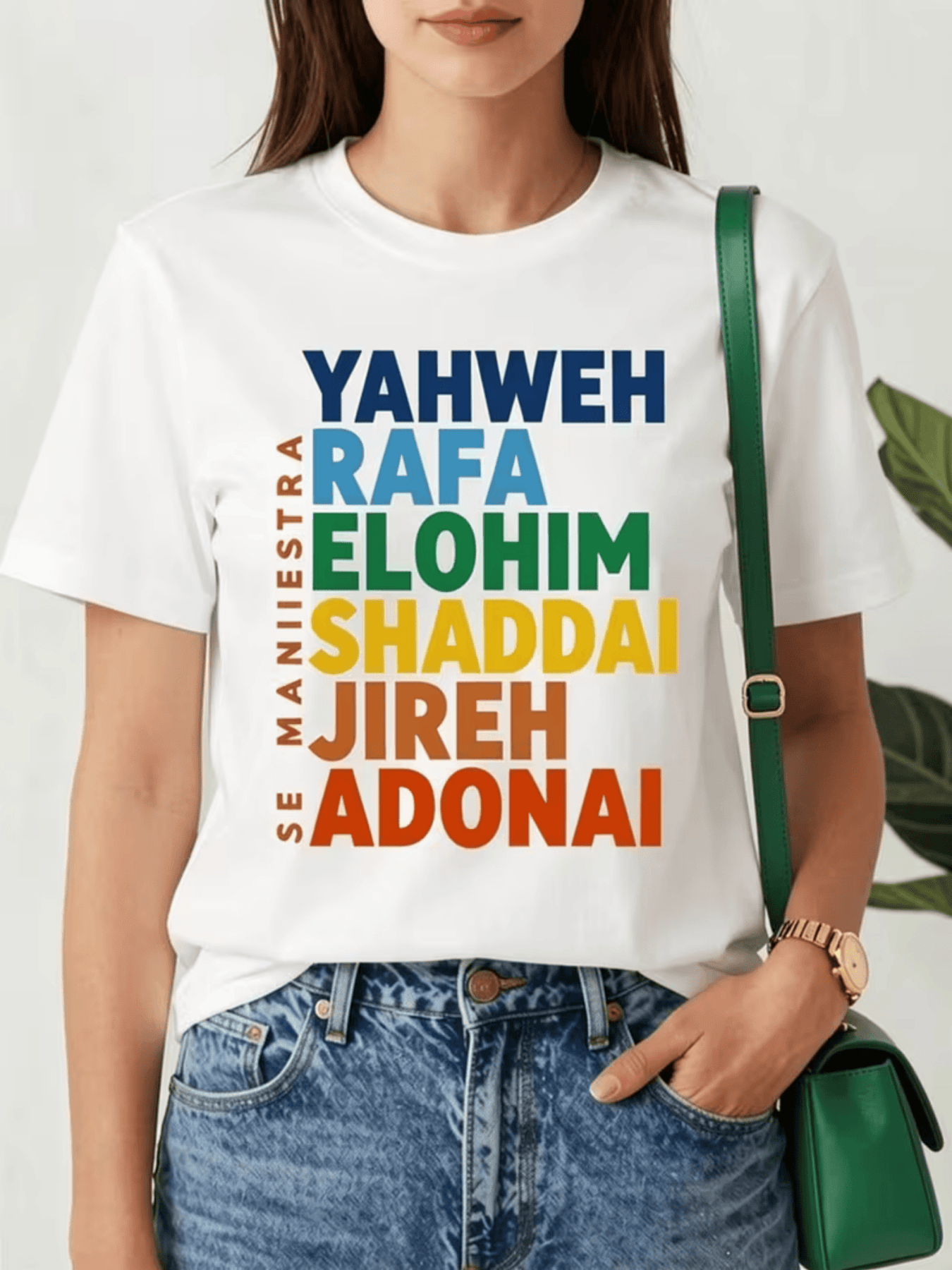 Palabras sagradas que representan fe esperanza fortaleza y amor en tonos vibrantes transmiten energía espiritual y positivismo camiseta de mujer casual moderna cómoda para uso diario - Blanco - Añade 8
