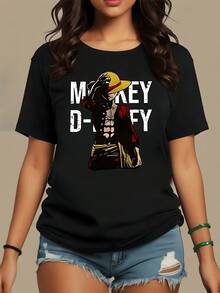 Figura colorida de un aventurero con sombrero amarillo que representa la valentía y libertad del espíritu viajero ideal para quienes buscan expresar fuerza interior y actitud positiva camiseta de mujer casual moderna - Negro - Ver 8