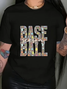 Colorful Pattern With Stars And Sports-Inspired Details Symbolizing The Energy And Spirit Of The Game, Conveying Passion And Vitality. Modern, Comfortable, And Casual Women's T-Shirt For Everyday Wear. - 黑色 - 查看 6