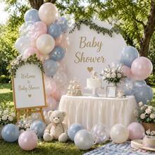 40pcs Light Blue, Pink, White Latex Balloons With Clear Balloons, Suitable For Baby Shower, Birthday Party Decoration, Party Balloon Set - Multicolor - View 6
