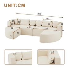 Modular Sofa Bed With Sleeping Function, Fully Compressed Cloud Sofa, Chenille, No Assembly Required, Beige, W292 X D165 X H68 Cm - 米色 - 查看 5
