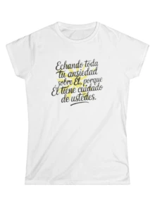 Frase inspiradora que transmite calma confianza y fe recordando liberar la preocupación y mantener esperanza en cada día camiseta de mujer con mensaje motivacional casual cómoda para uso diario - Blanco - Ver 8