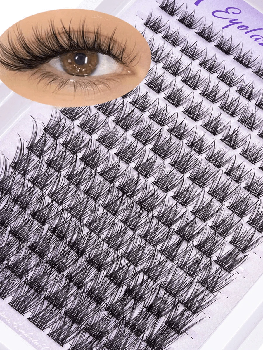 ELAE DIY Individual Lash Clusters D Curl 8-10-12-14-16mm Gradient Length Wispy False Eyelashes Lightweight Reusable Cluster Lashes For Natural Volume Home Lash Extension Lashes, False Lashes - Purple - View 1