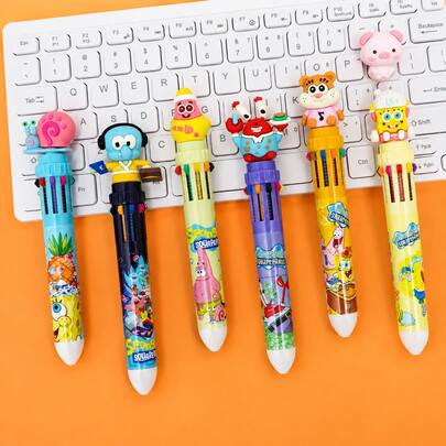 SpongeBob SquarePants 1/3/6pcs Set Cartoon 10-Color Neutral Pens, Cute Squidward, Sandy And Gary Design, Colorful Pens, Multi-Color Diary Pens, Creative Stationery, Back To School Gift, Valentine's Day Gift, Fan Gift, Christmas Gift, Christmas Stocking Stuffer, Party Favor, Office Writing Accessory