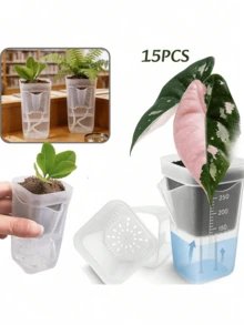 15Pcs Scale Self Watering Pots Watering Nursery Pot With Drainage, Holes Translucent Plastic Planters Mini Flower Seedlings Pot - Transparent - View 2