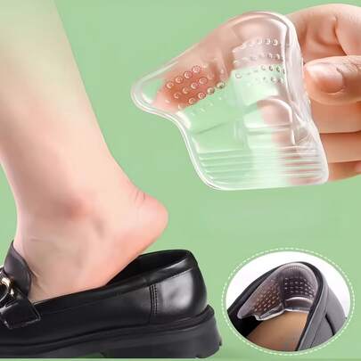 QKC 1 Pair Summer Silicone Heel Pads, Self-Adhesive Waterproof Cushions, Adjustable Fit For Men & Women Shoes, Reusable Comfortable High Heel Insoles