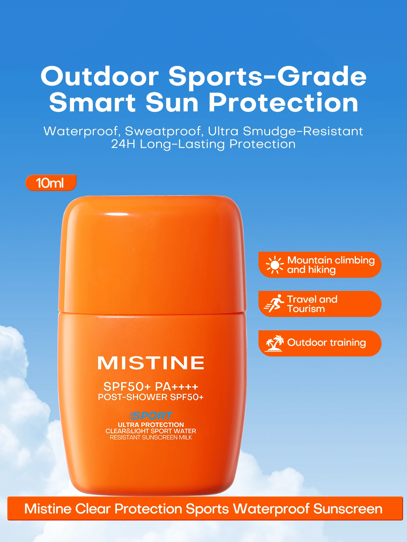 MISTINE Transparent Double Protection Sports Waterproof Sunscreen Lotion, 10g, Waterproof Sunscreen, SPF 50+, Lightweight Non-Greasy Sunscreen Lotion, Suitable For All Skin Types, Waterproof And Sweat-Resistant Formula, Travel Size, Portable Design - 10g - View 1