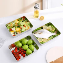 1pc/4pcs Stainless Steel Food Storage Container, Rectangular Picnic & Fridge Box, Kitchen Meal Prep Tray & Home Flat Serving Tray - View 8