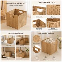1 pieza/2pcs Cesta de almacenamiento plegable de material natural, contenedor de almacenamiento de cuerda tejida de gran capacidad, cubo de almacenamiento portátil para armario, ropero, dormitorio, baño, lavandería, guardería, manta, toalla, organización del hogar - Beis - Ver 10