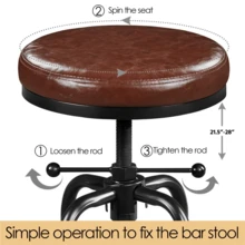 Butterslay Rustic Swivel Bar Stool 21.5-28 Inch Adjustable Bar Stool With Metal Frame Vintage Industrial Faux Leather Barstool Counter-Height Round Stool For Kitchen Dining Room Bistro Restaurant, Black/ Brown/ Light Brown - màu nâu - Xem 2