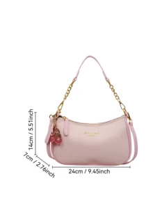 1pc Women's Solid Color PU Shoulder Bag, Versatile Underarm Bag For Work Commute, Adjustable Strap Crossbody Bag, Elegant Cherry Blossom Charm - Pink - View 2