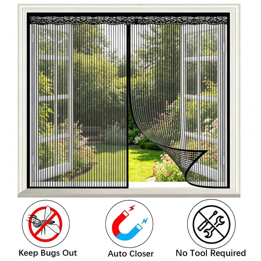 Magnetic Anti-Mosquito Mesh Screen, Window Mosquito Net, High-Density Polyester Fiber Mesh Screen, Magnetic Closure Mesh Door And Window To Prevent Mosquitoes And Flies, With Hook And Loop & Nails - Black - Multicolor - View 1