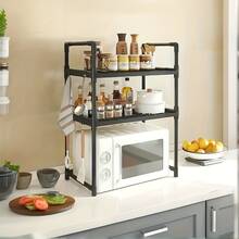 1pc Microwave Oven Rack With Hook, Black & White Options, Expandable - Vertical Countertop Storage Rack, Suitable For Toaster, Air Fryer, Easy To Install, Sturdy Metal Structure, Space-Saving Design - Microwave Oven Rack - View 8