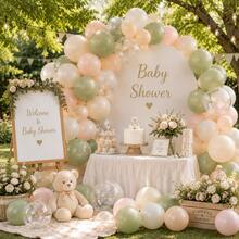 50pcs Pink Green White Latex Balloons With Transparent Balloons, Suitable For Baby Shower Party, Birthday Party Decoration, Party Balloon Set - Multicolor - View 2