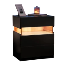 Modern Bedside Table / Wooden Bedside Table / Bedside Table With 3 Drawers / Easy To Assemble, Plenty Of Storage Space / For Bedroom, Living Room, Bedside Furniture - 黑色 - 查看 3