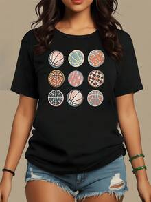 Balones coloridos que simbolizan energía vital y la unión en la diversidad con patrones geométricos y toques artísticos camiseta de mujer casual moderna y cómoda para uso diario - Negro - Ver 8