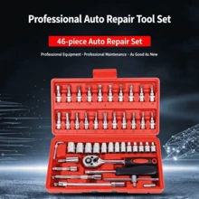 Bộ dụng cụ 46 món, bao gồm đầu tuýp, cờ lê, đầu khẩu tháo nhanh, cỡ nhỏ/vừa/lớn, cần siết, tua vít, bộ dụng cụ sửa chữa ô tô. - Nhiều màu - Xem 2