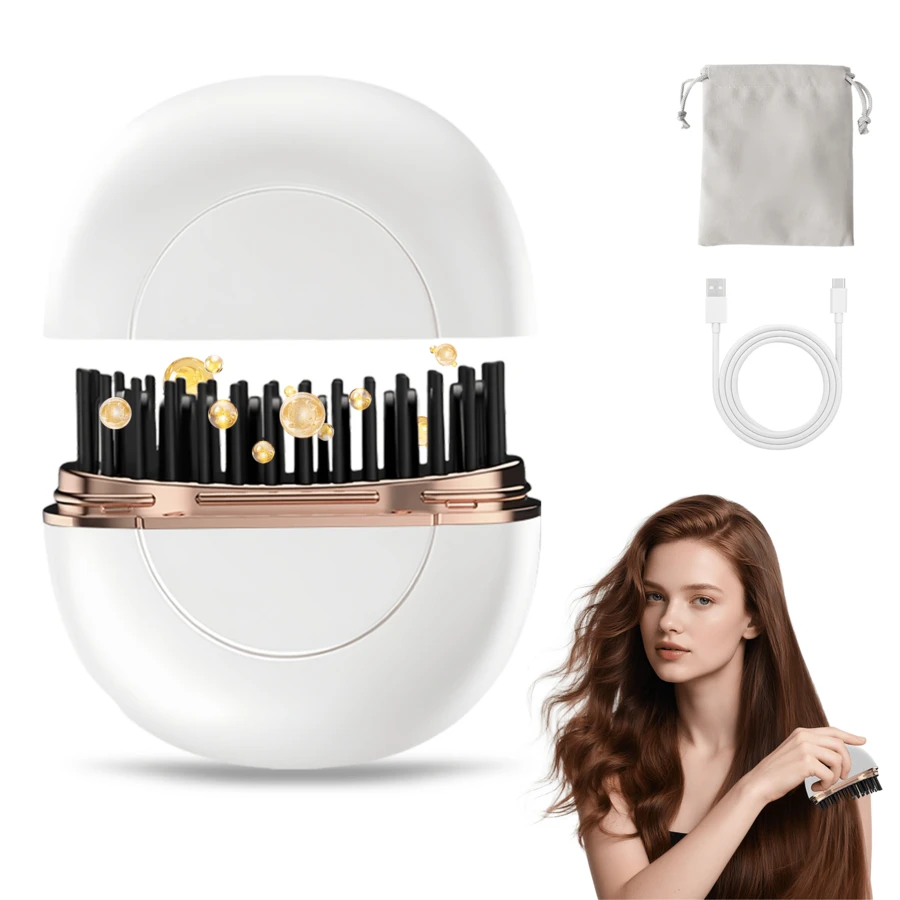 ANTSAY Cepillo Alisador De Cabello, Mini Cepillo Alisador de Pelo, Cepillo Alisador Inalámbrico Portátil, Protección Antiquemaduras, Anti Encrespamiento,Peine Alisador de Hay 3 Configuraciones de Temperatura - Blanco - Ver 1