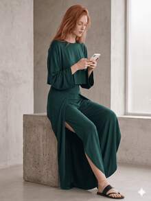 Conjunto Falda Pantalon Comodo Elegante y Sexy Ideal para Dias De Oficina o Dias Casuales - Agua verde azul - Ver 2