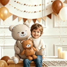 1/2/3/4pcs Sitting Brown Bear Balloon Set, Brown Base Balloons, Suitable For Birthday Party Atmosphere Decoration, Indoor Tabletop Gathering Arrangement, Wedding Ceremony & Theme Party Decor - Digital Bear - View 2