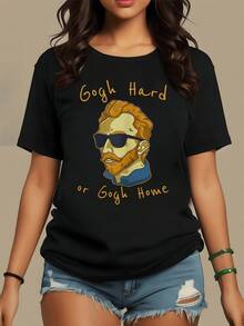 Retrato artístico inspirado en un pintor célebre que transmite humor y creatividad con un juego de palabras ingenioso sobre la pasión por el arte camiseta de mujer casual moderna perfecta para expresar estilo único - Negro - Ver 8