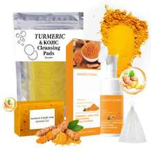 4Pcs Turmeric Wash And Care Three Piece Set,Tuemeric Facial Cleanser & Turmeric Soap Bar & Turmeric Face Scrub Pads,Face & Body Cleanser,Turmeric Cleansing Skincare Set, Deep Cleansing - Yellow - View 2