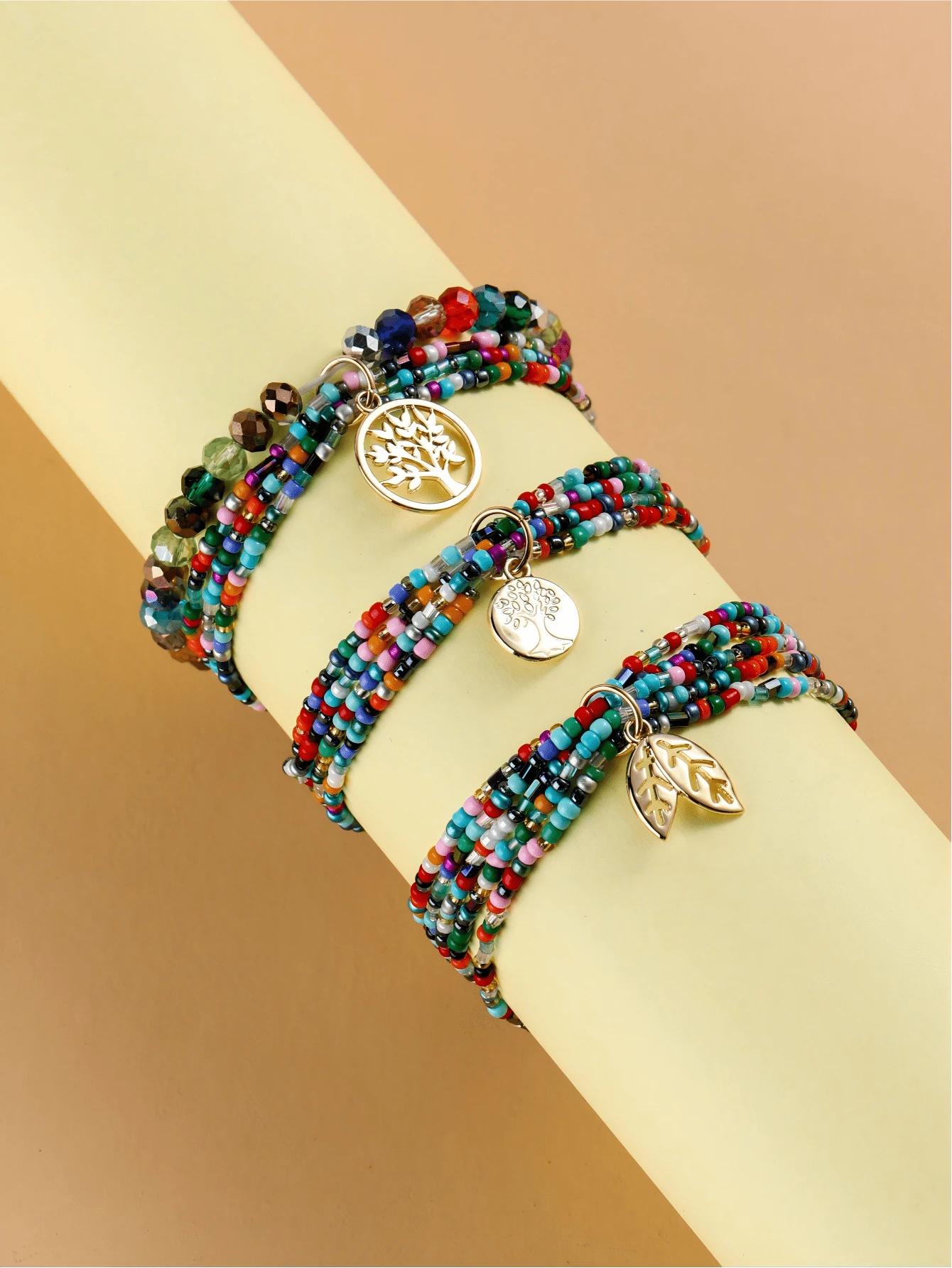 3 piezas Pulsera a capas árbol & con diseño de hoja - Multicolor - Ver 1