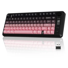FREEWOLF M75 无线游戏键盘，机械手感薄膜键盘，带旋钮和 OLED 显示屏，蓝牙/2.4GHz，彩虹背光 PBT 键帽，2000mAh 电池，防鬼键 - 查看 13