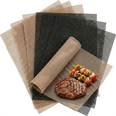 Estera de malla para barbacoa de 40x30cm, resistente al calor y reutilizable, recortable y fácil de limpiar para parrillas al aire libre