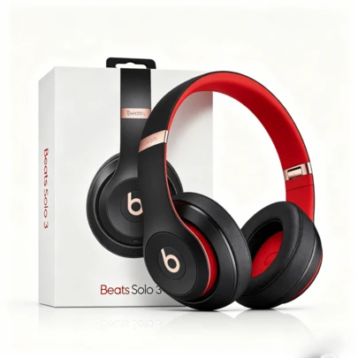  Tai nghe không dây Beats Solo 3, màu đen/đỏ, tai nghe Bluetooth chụp tai với chip W1, thời lượng pin 40 giờ, sạc nhanh, thiết kế gập gọn thoải mái, hỗ trợ gọi điện thoại rảnh tay, tương thích với iPhone và Android, lý tưởng cho nghe nhạc, đi lại, tập thể dục và sử dụng hàng ngày.