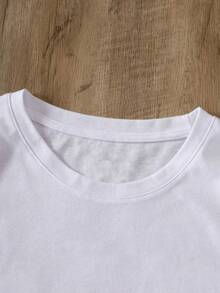 Camiseta de manga corta con estampado de dos pandas, cuello redondo para primavera y verano - Blanco - Ver 2