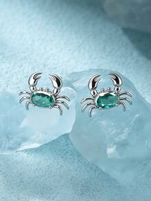 1 Pair Minimalist Cute Ocean Series Stud Earrings - Crab, Jellyfish, Seashell, Seahorse, Delicate & Unique Design, Suitable For Summer Beach Vacation And Gift Giving For Girlfriend, Daughter, Best Friend, Mother - Crab - View 3
