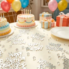15g Confettis d'argent "Joyeux anniversaire", mélangés avec des strass transparents, décoration de gâteau et de fête, avec des lettres argentées brillantes "Joyeux anniversaire" et des strass étincelants, convient à diverses scènes de fête d'anniversaire. Fabriqué en matériau argent brillant, uniformément brillant et indélébile, bords soigneusement découpés, rigide et durable, peut être directement éparpillé sur les tables. - Voir 5
