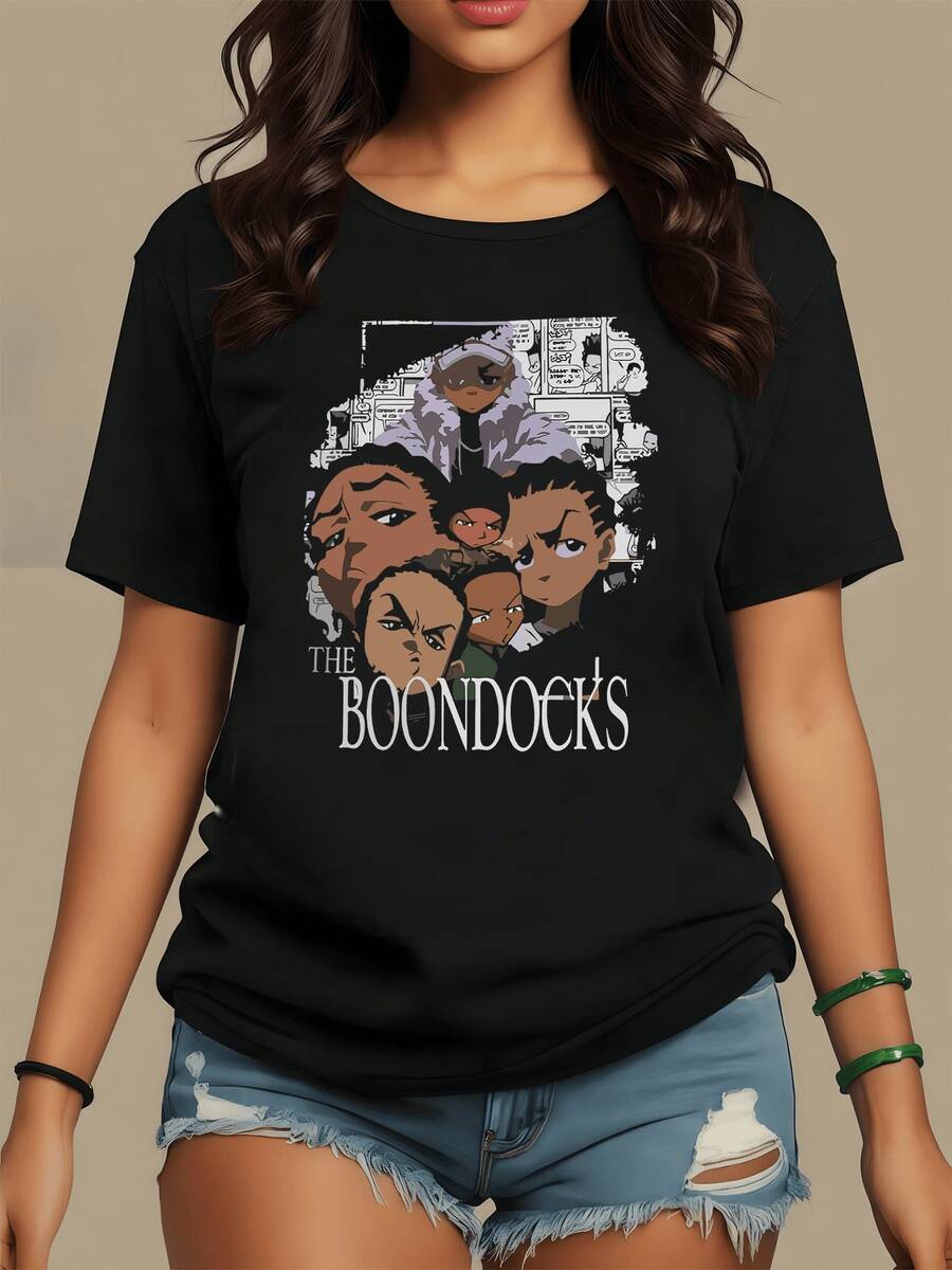 Artistic Portrait With Young Characters Representing Inner Strength And Reflection On Urban Life With Touches Of Humor And Rebellious Attitude. Modern Casual Women's T-Shirt Ideal For Everyday Wear. - 黑色 - 查看 1