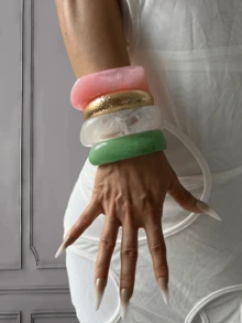 Set de 4 pulseras de encanto, pulsera dorada, pulsera de resina, pulsera verde, pulsera ancha, pulsera gruesa, set de pulseras mixtas de oro y blanco, set de pulseras, pulsera ancha, pulsera de mujer, regalo para ella - Multicolor - Ver 18